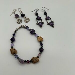 Amethyst Beaded 925 Earrings Bracelet Bundle
